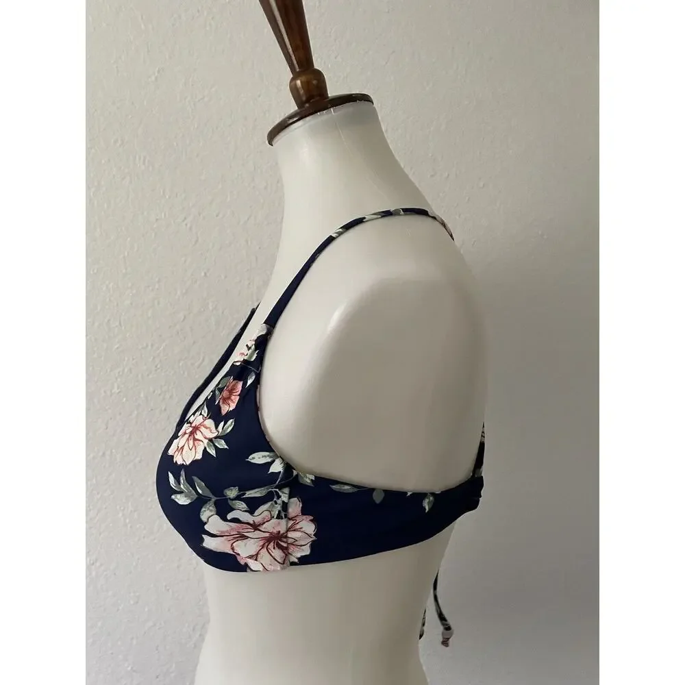 Sol Sienna Swim  Bikini Top Triangle Floral Print Swimwear